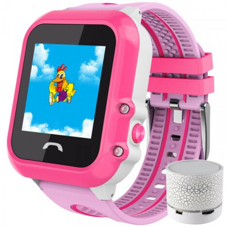 Ceas GPS Copii, iUni Kid27, Touchscreen 1.22 inch, BT, Telefon incorporat, Buton SOS, Roz + Boxa Cad